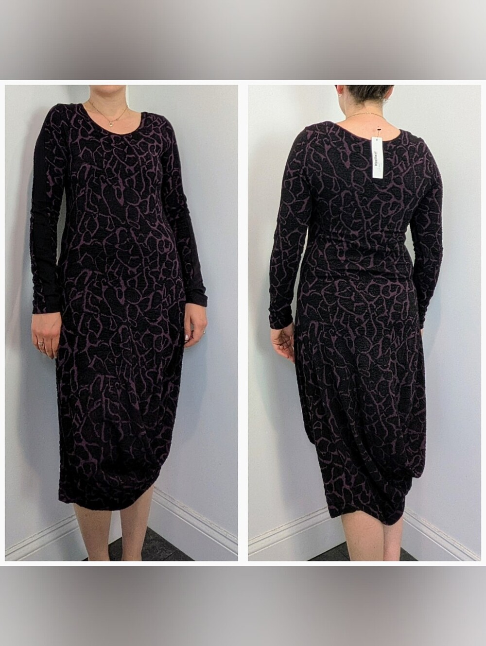 NEW Elsewhere Draped Asymmetrical Printed Midi Dress Size M Lagenlook